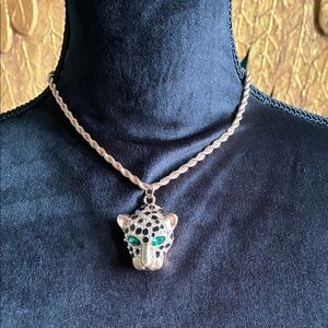 NEW Leopard/panther head with crystals necklace, pendant with chain in goldtone